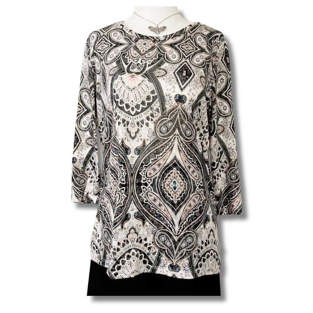 TRIBAL JEANS Floral paisley print long sleeve scoop neck top SMALL MEDIUM shirt